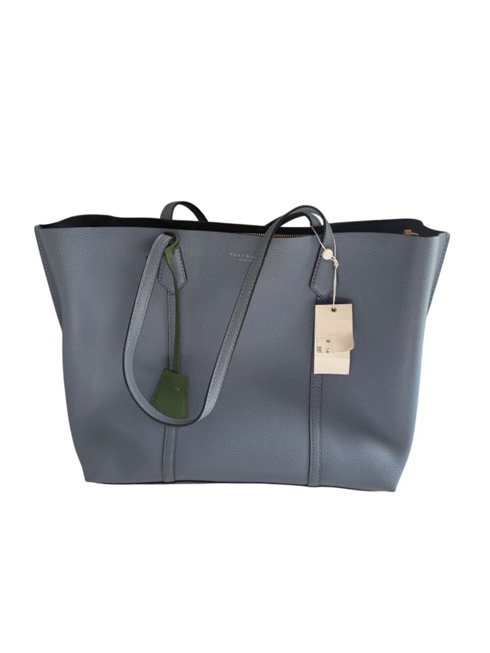 NWT Tory Burch Triple Compartment Leather Tote Blue 14x5x11 [jb]